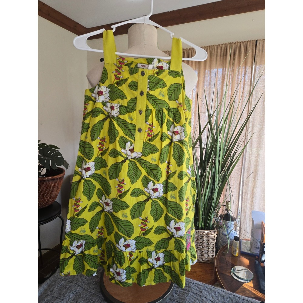 NWT - KENZO - Girls Yellow Magnolia Floral Print Button Front Dress - Size 12